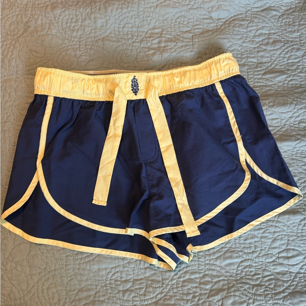 FP Movement by Free People Blue and Yellow Athletic Shorts Dolphin Hem NWOT